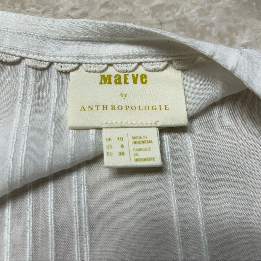 Maeve by Anthropologie Off-White Peasant Blouse | Button Front SZ 6 - Picture 4 of 5